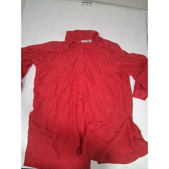 Vtg 90s Womens Plus Size Silk Shirt Lot (2) Red White Size 24 Flowy Oversized - Picture 2 of 8